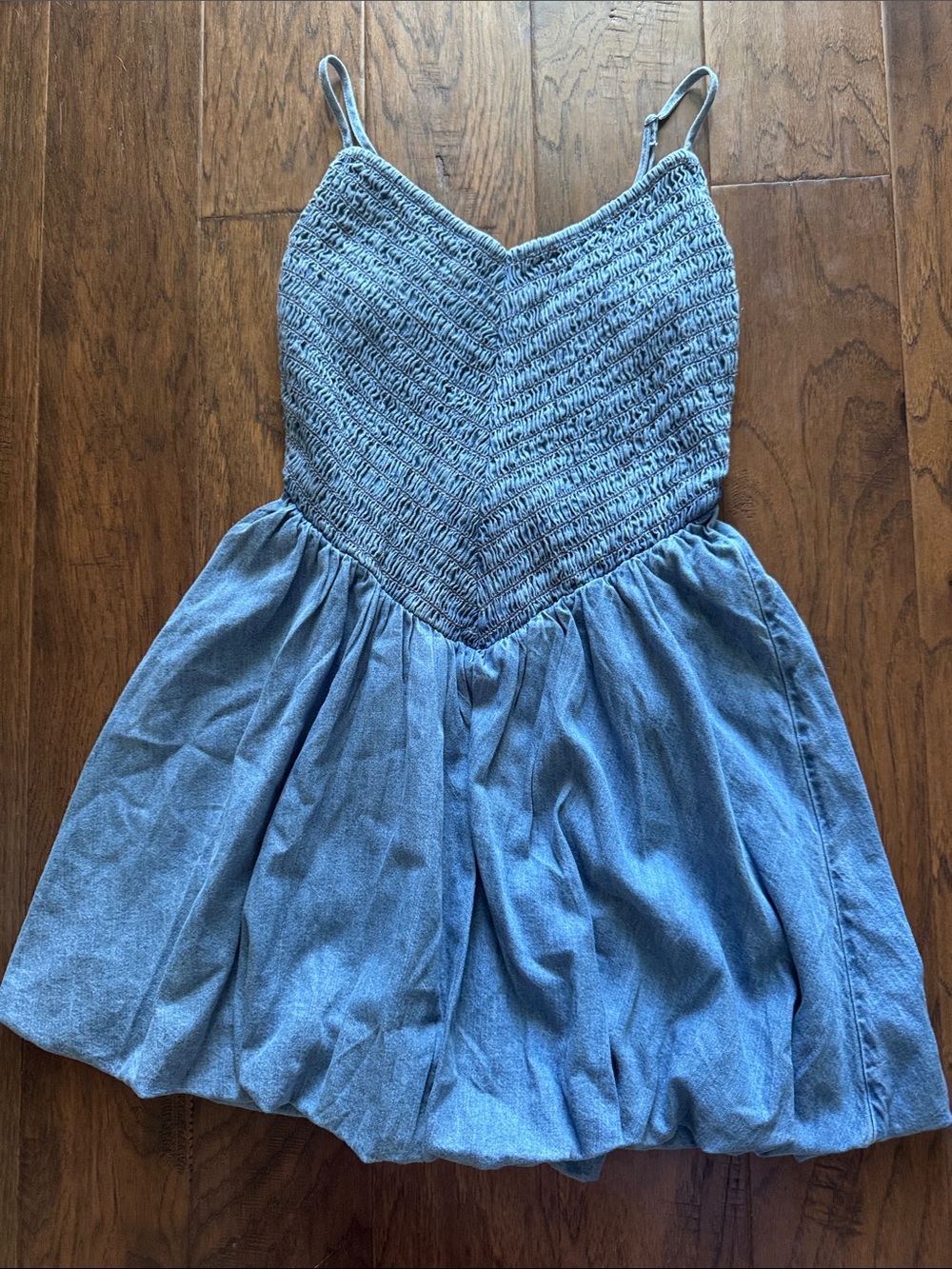 American Eagle Outfitters Denim Smocked Mini Bubble Dress